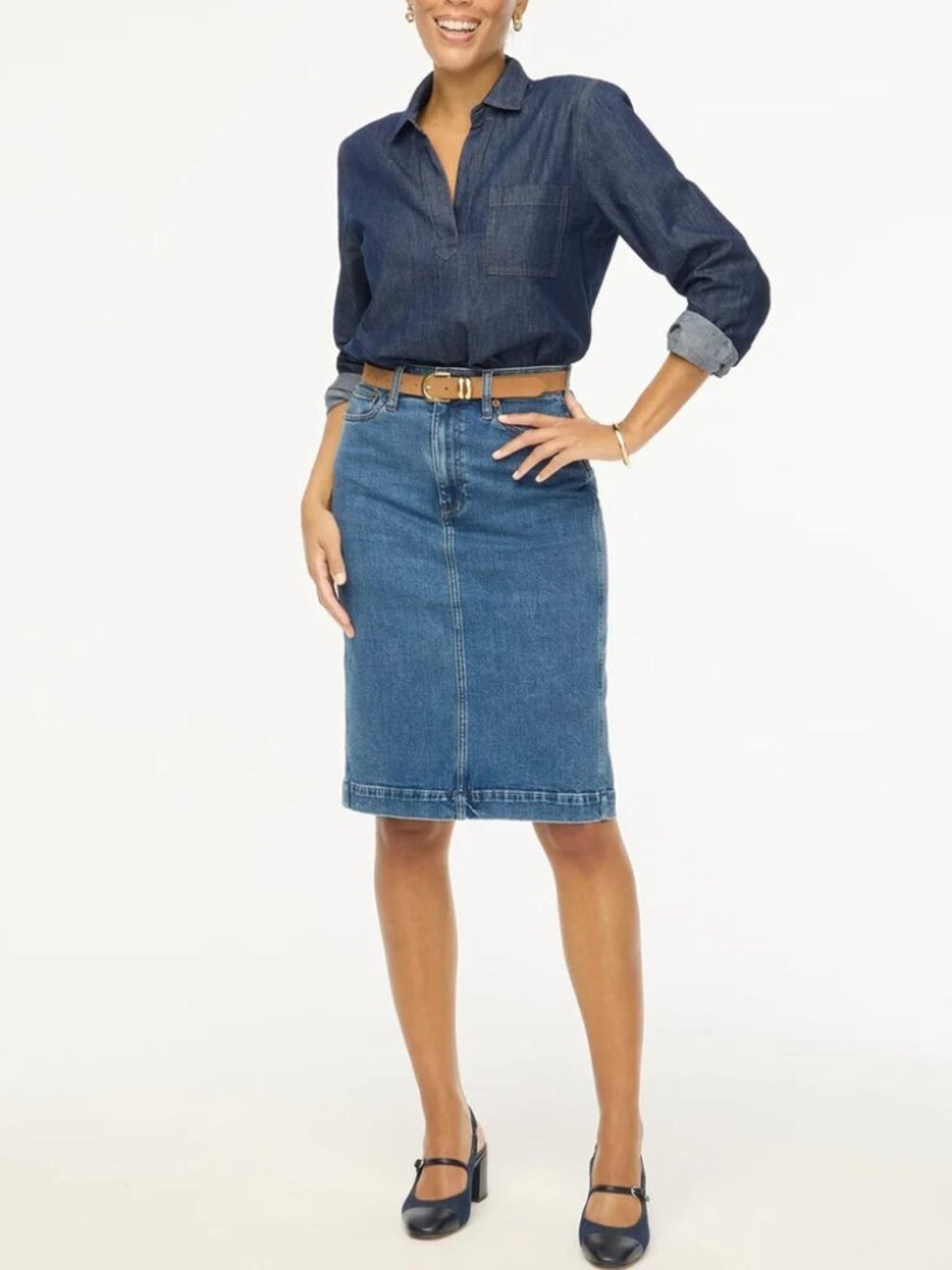 J.Crew Denim Midi Skirt in Cape Blue Wash - Sz 10